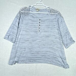 Vintage America Blues Women's 2X Blue Trudy Knit Top Lace Details 3/4 Sleeve